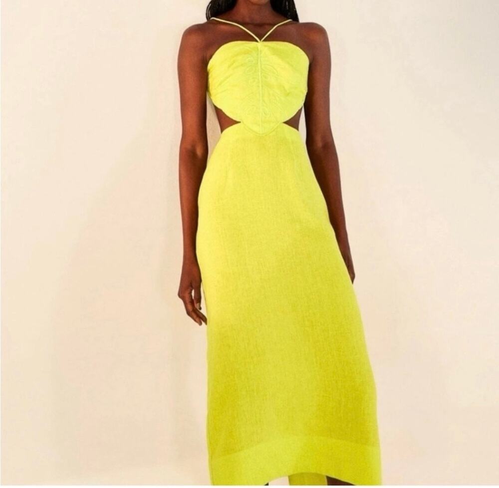 Farm Rio Lime Green Monstera Midi Dress